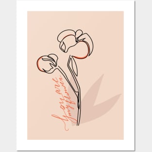Abstract one line cotton flower and lettering.Typography slogan design "You are my flower". Posters and Art